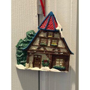 Hand-Painted Christmas Village Snow Covered House Hanging Ornament